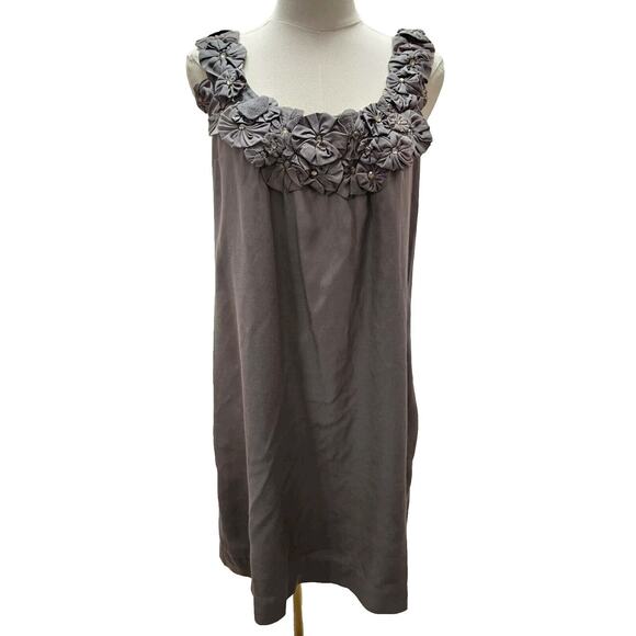 Anthropologie Yoana Baraschi Silk Blend Gray Shift Dress Flower Design Medium M - Picture 1 of 5